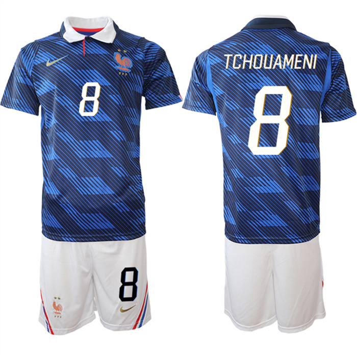 Men's France #8 Aurélien Tchouaméni Navy 2026 World Cup Home Soccer Jersey Suit